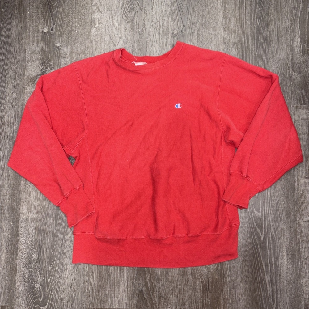 VTG 80s Champion Reverse Weave Sweatshirt Blank Men's Large Faded Red Made USA